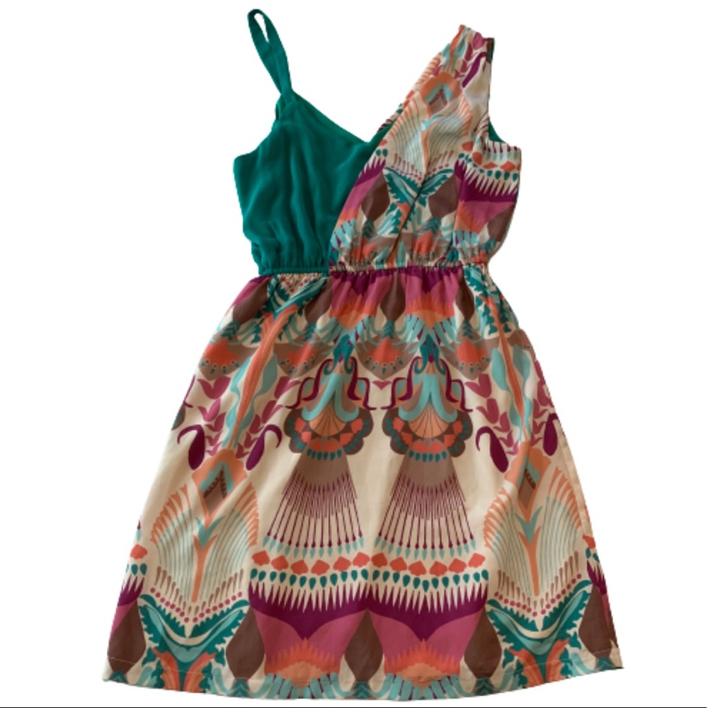 ANTHRO Judith March dress, green, purple, large